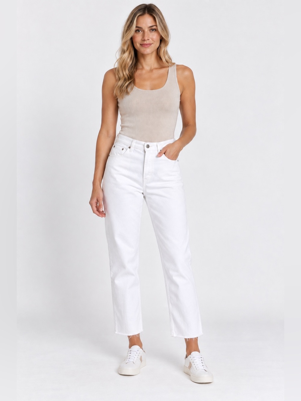 Boyish White Jeans The Tommy High Rise Straight Size 27 Authentic Rigid Raw Hem